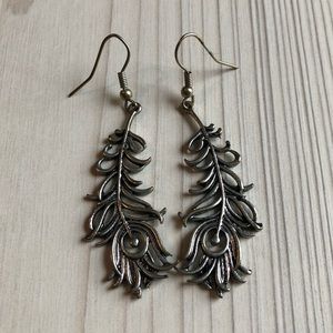 Silver peacock feather earrings